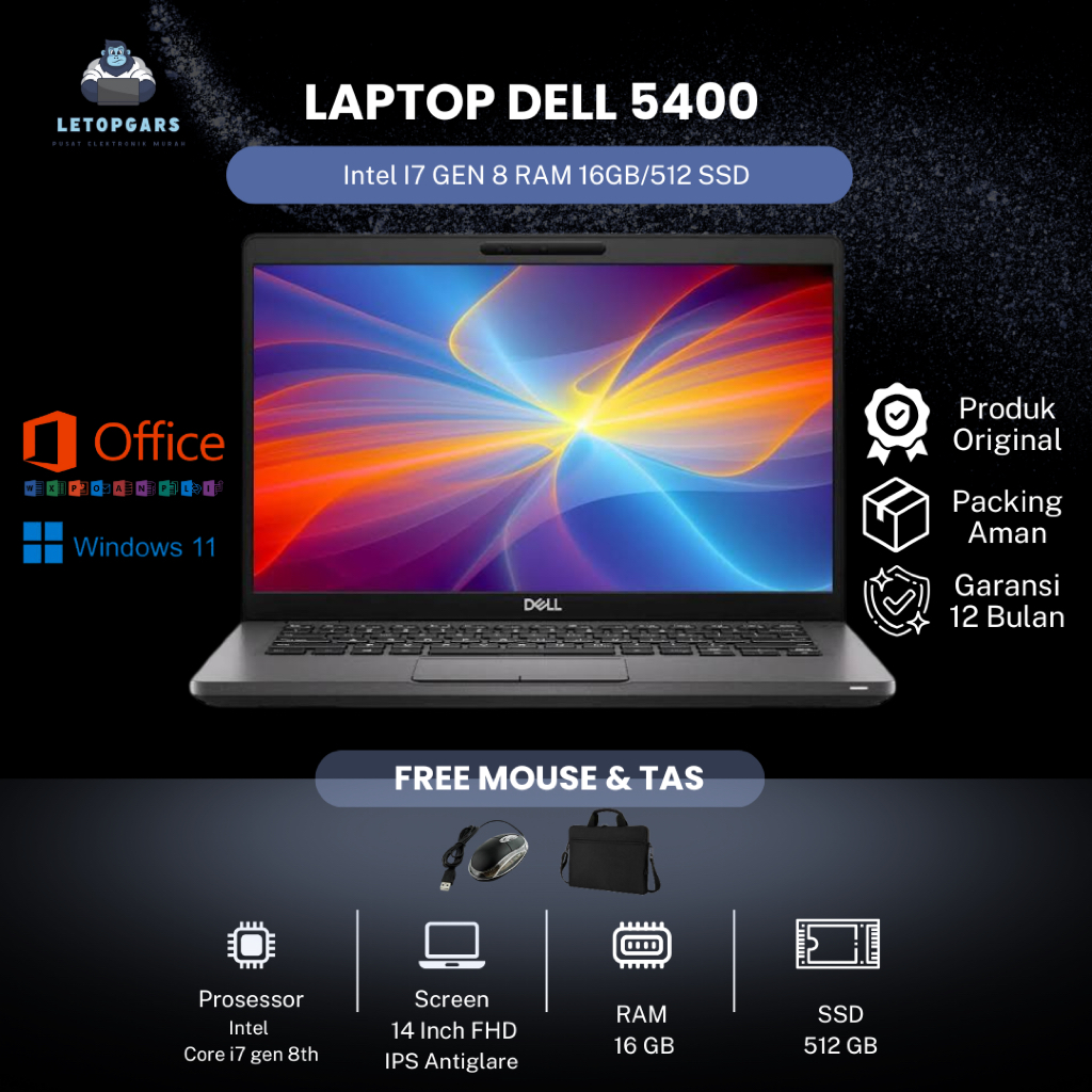 LAPTOP DELL LATITUDE 5400 Core i7 Gen 8 TOUCHSCREEN RAM 32GB/1TB SSD - 8GB/256 SSSD