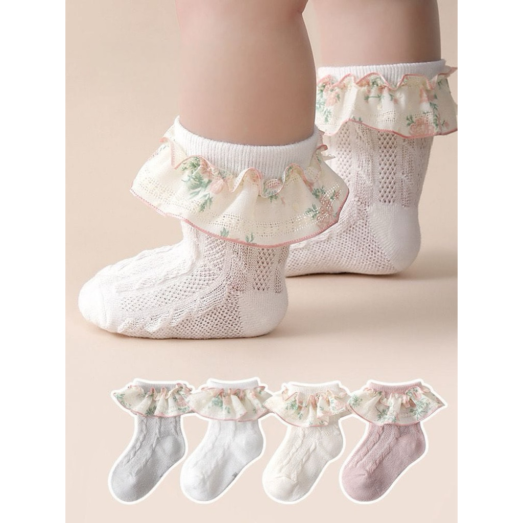 Kaos Kaki Anak Perempuan tipis Model RUFFLE BUNGA PINK