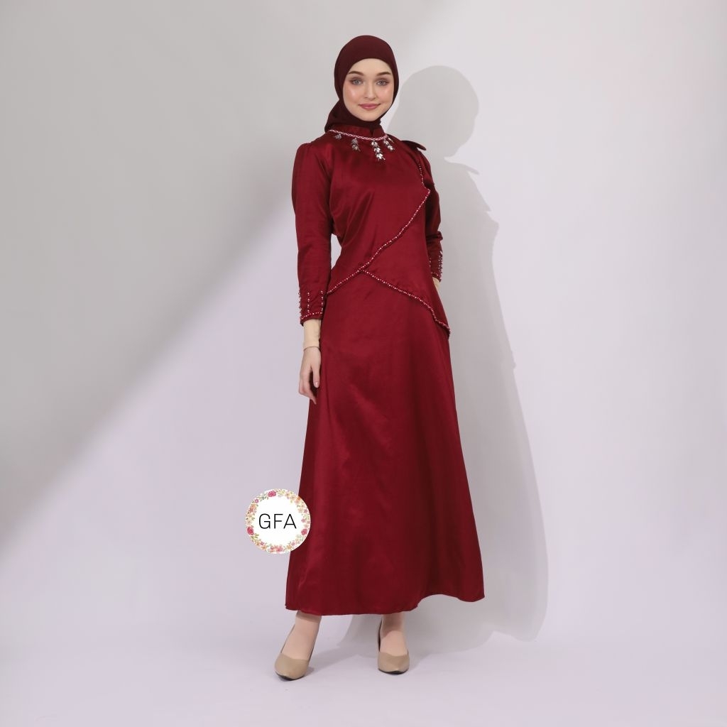 Gamis Ilona luxury , gamis busui viral kekinian warna maroon dusty pink  sage moka abu silver