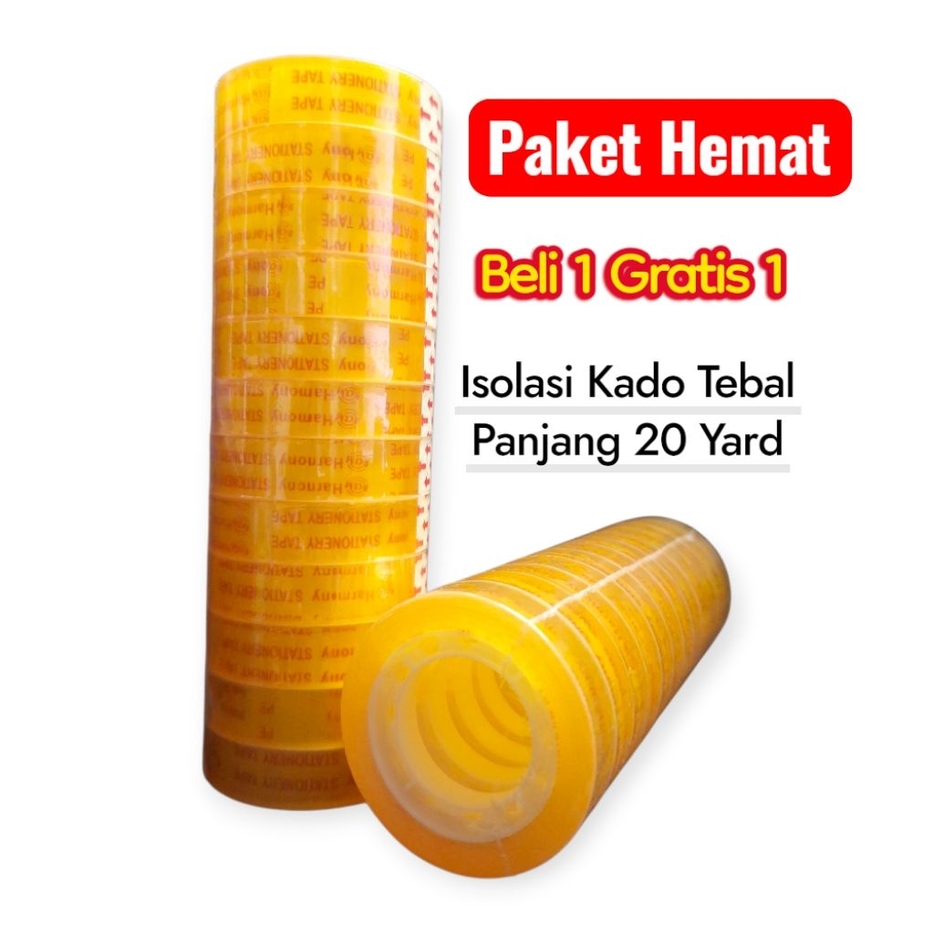 

Grosir Beli 1 Gratis 1 Isolasi KADO TEBAL/Isolasi Bening/Selotip/Solasi Kado Transparan