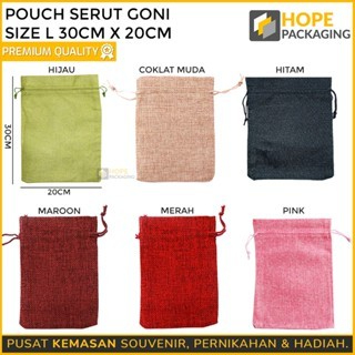 Kemasan Travel Pouch Serut Kain Goni L 30x20 cm/ Kantong Warna Polos Serbaguna