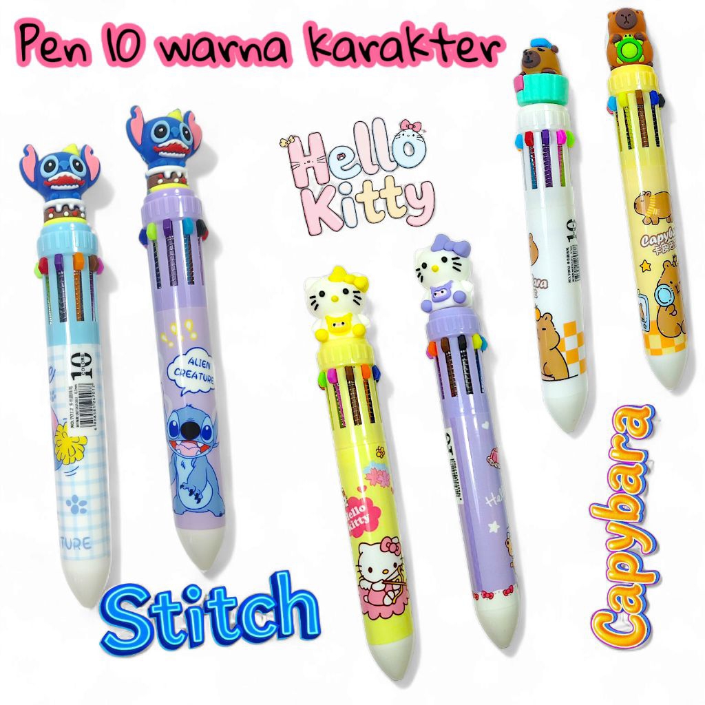 

10 Warna Ballpoint Pen Mekanik Karakter/Pen 10 in 1/Ballpoint Pen/Pulpen Warna Warni