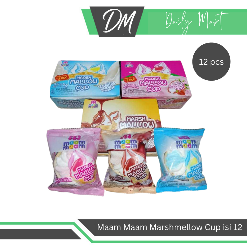 

Maam Marshmellow Cup Isi 12 Pcs All Varian Vanilla/Coklat/Strawberry - Permen Kenyal Berbentuk Es Krim Lucu Enak Murah