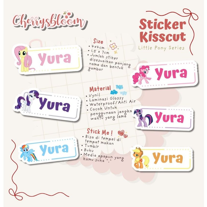

vanilabeekids | STIKER KISS CUT | STIKER NAMA ANAK | LABEL NAMA | WATERPROOF | TAHAN AIR | STIKER VYNIL | LITTLE PONY