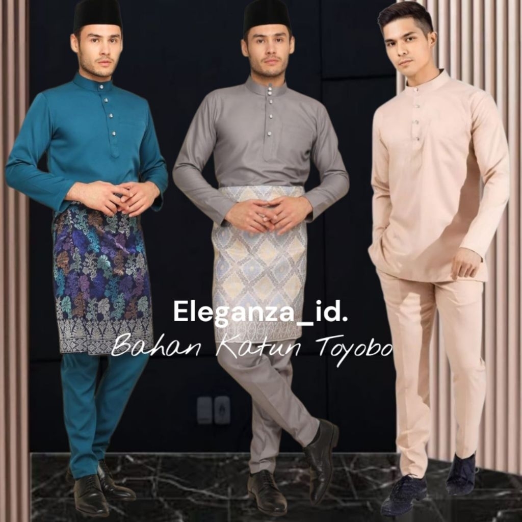 Setelan Baju Celana Melayu Pria Teluk Belanga Bahan Katun Toyobo Cekak Musang Pakaian Koko Adat Trad