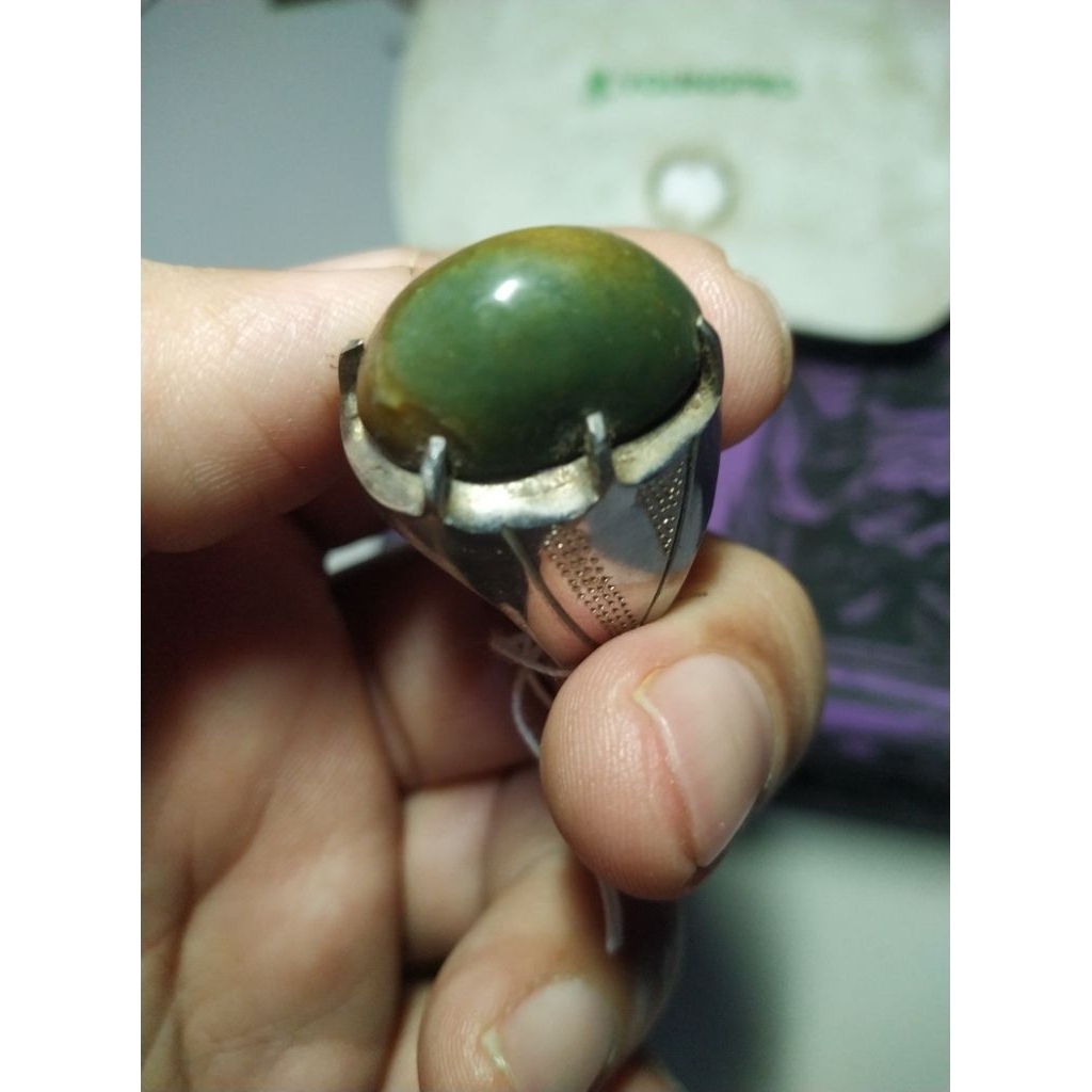 Batu Akik Hijau Tua Unik kode 36/758
