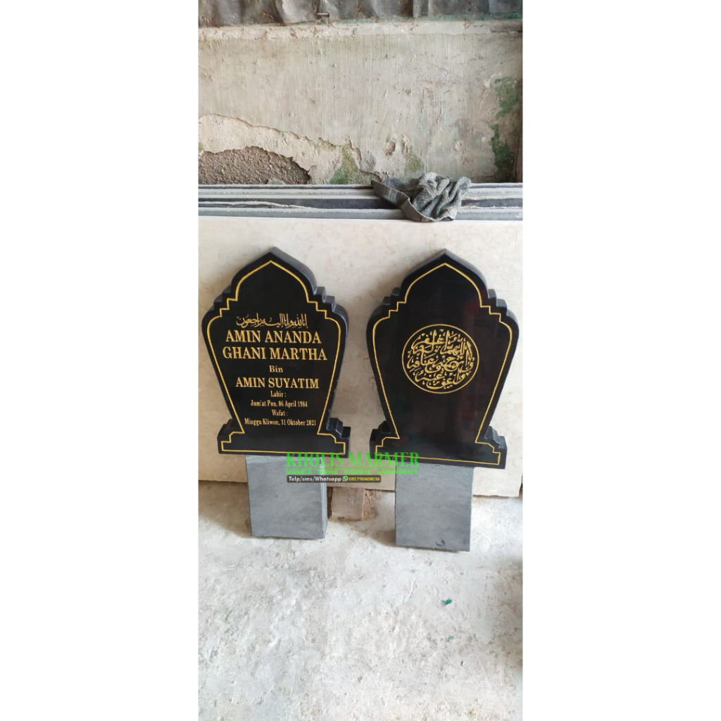 Batu Nisan Patok Tancap Full Batu Granit Hitam Alam