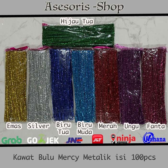 

Kawat Bulu Souvenir Pipe Cleaner | Kawat Bulu Mercy Metalik Glitter isi 100pcs | Pipe Cleaner