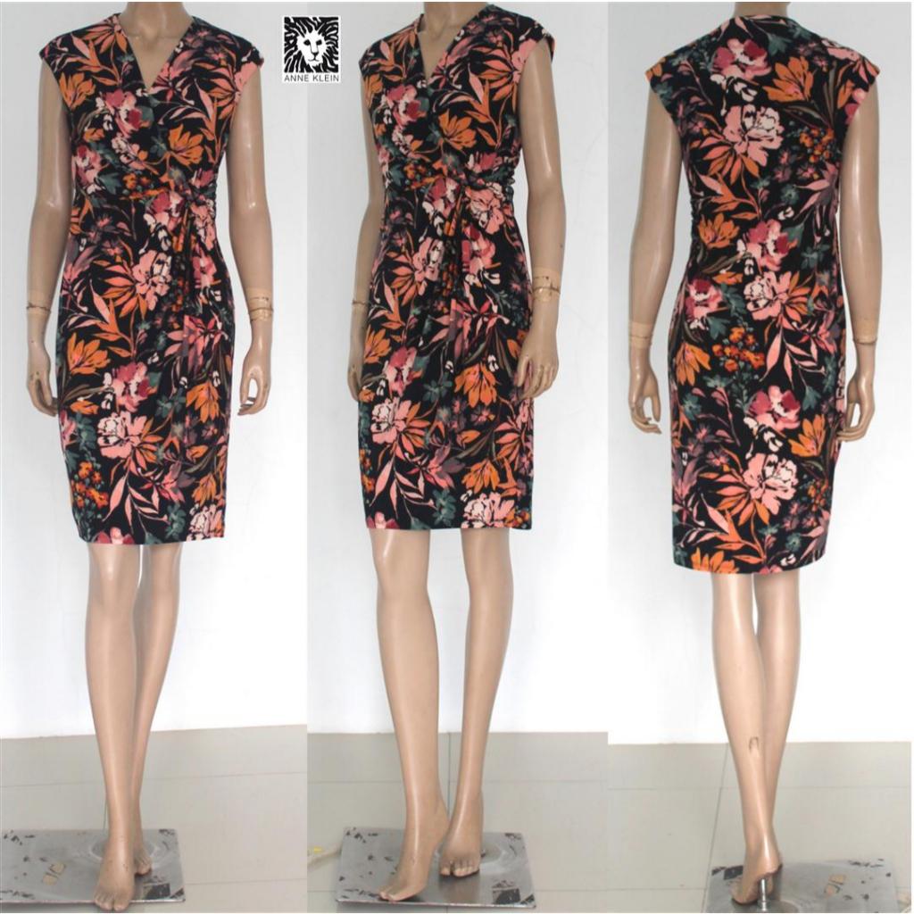 Mode Republic - Floral Faux Wrap Midi Dress - Business Casual Dress - Midi Dress Lengan Pendek Wanit