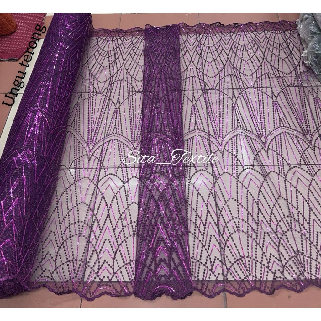Kain Bahan Tile Payet Sequin (Piramid)/ Tile Piramid / Tile Bahan Kebaya Brokat Tulle