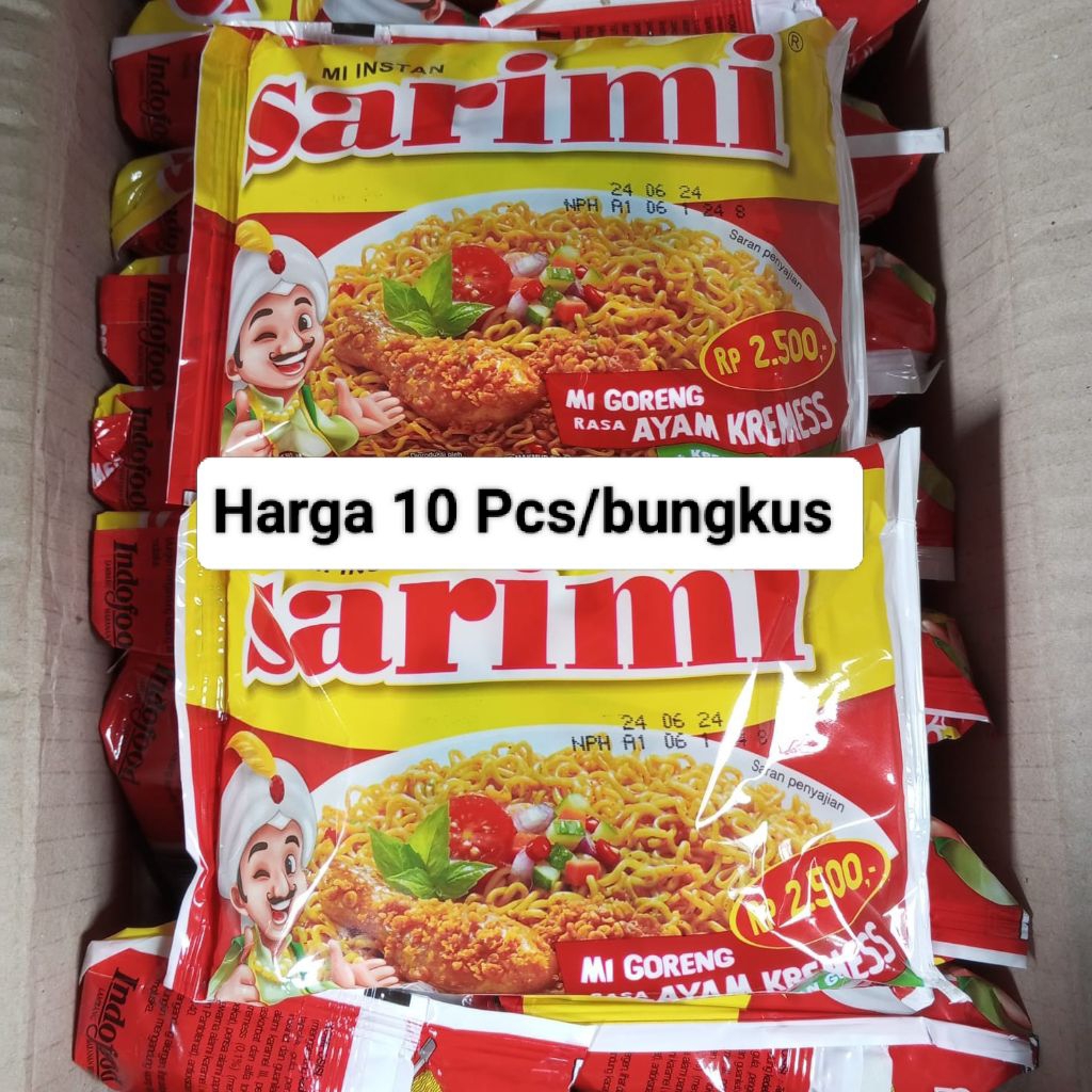 

MIE SARIMI - Harga 10 Pcs/bungkus Mie Sarimi Goreng Ayam Kremes isi 1 @80gr