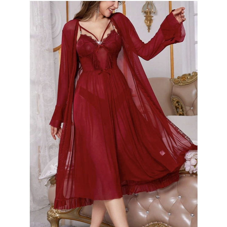 Vee-kimono long dress set cantik 88612 premium/kimono set/lingerie set/baju tidur set