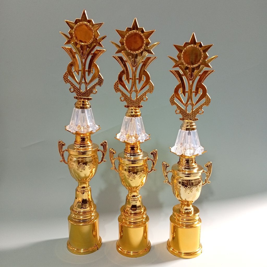 PIALA SATUAN JUARA 1-3 CUP GUCI BUNGA EMAS KACA TINGGI tinggi 48-55 cm