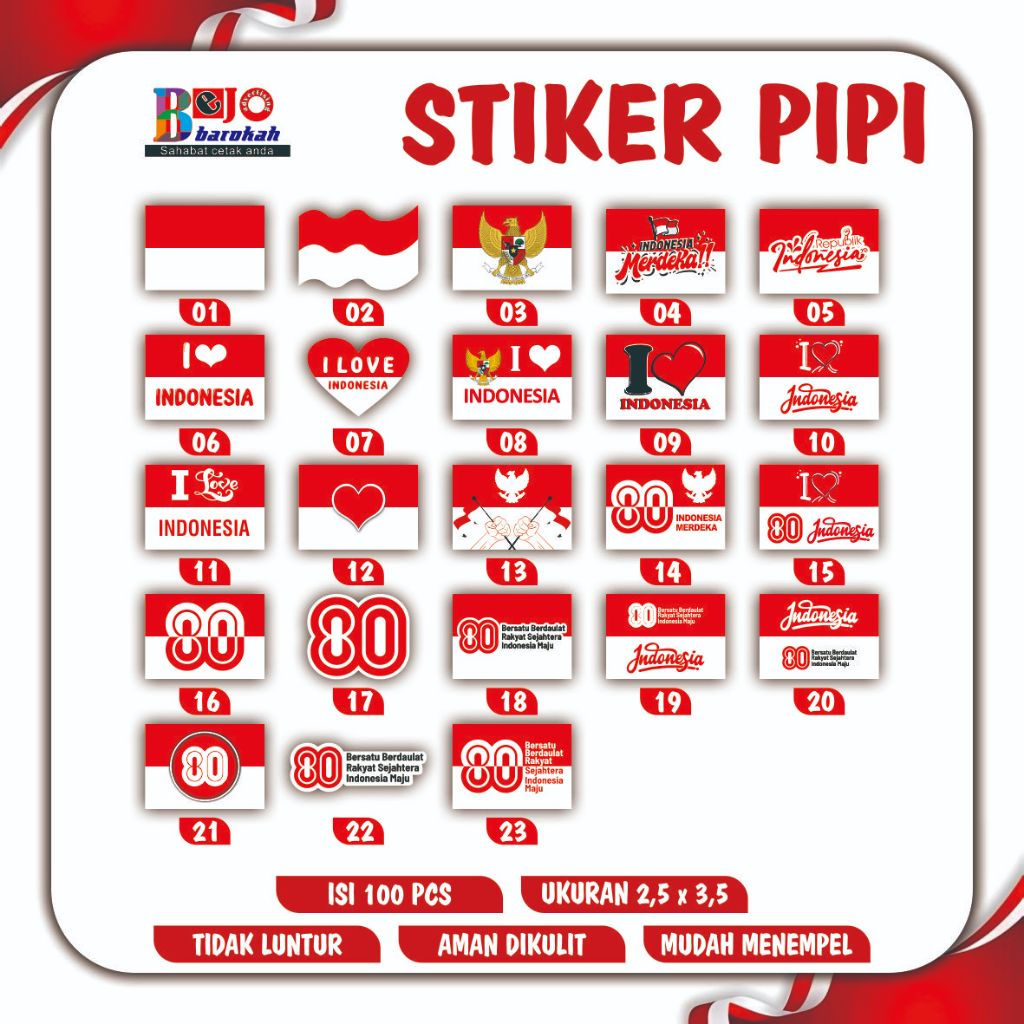 

STIKER PIPI 100 PCS / STIKER MERAH PUTIH / STIKER BENDERA / STIKER KEMERDEKAAN