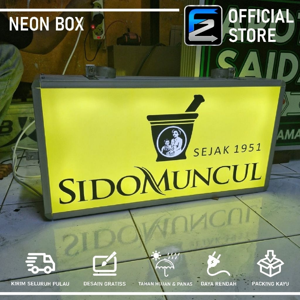 NEON BOX SIDOMUNCUL 2SISI FEREM ALMUNIUM HARGA PROMO