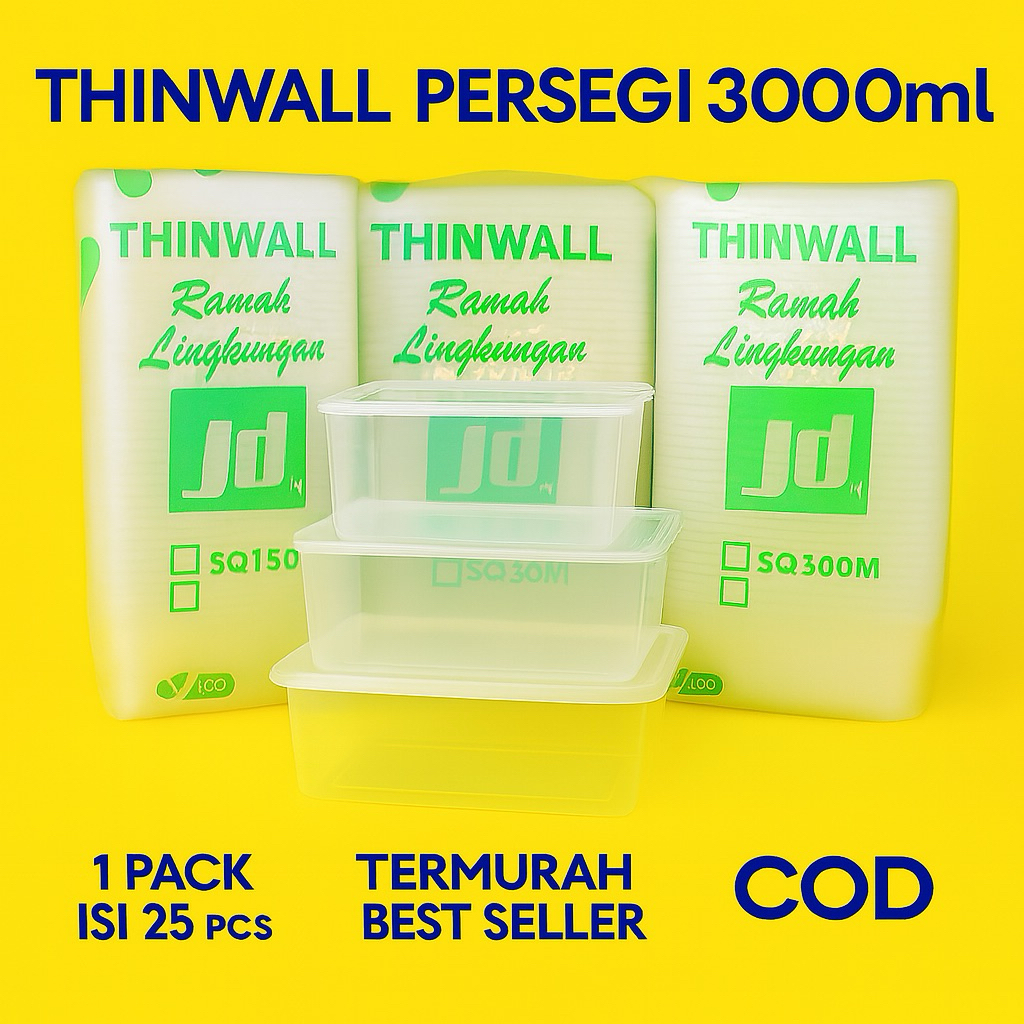 @ Thinwall Makanan 3000ml Kotak Bening JD – Wadah Plastik Besar Food Grade Murah Grosir  / Thinwal S