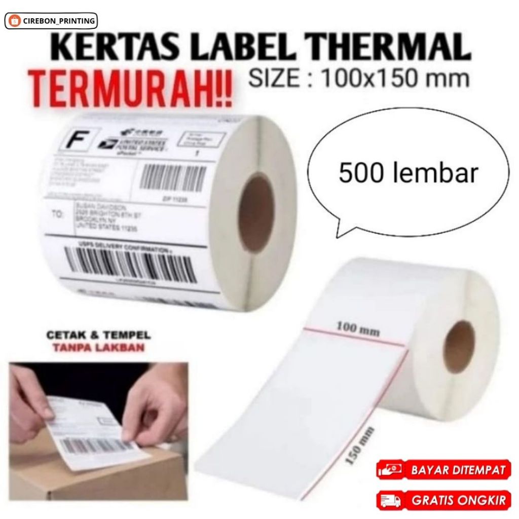 

Kertas Label Thermal Uk 100x150mm (Isi 500 Lembar) Termurah Berkualitas 58mm / COD / FREE Ongkir / Cirebon