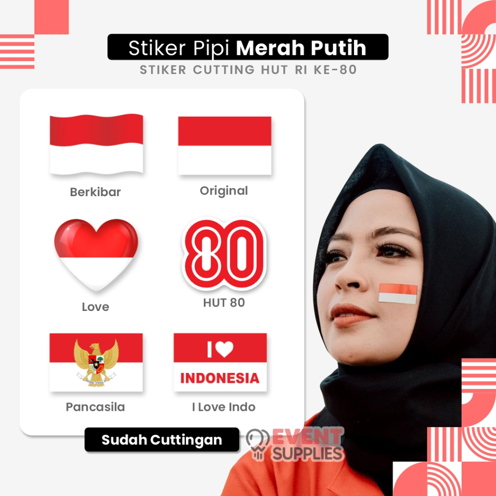 

[ECER] Stiker Pipi HUT BESAR RI Bendera Merah Putih / Sticker Pipi Kemerdekaan 17an Pancasila I Love Indonesia