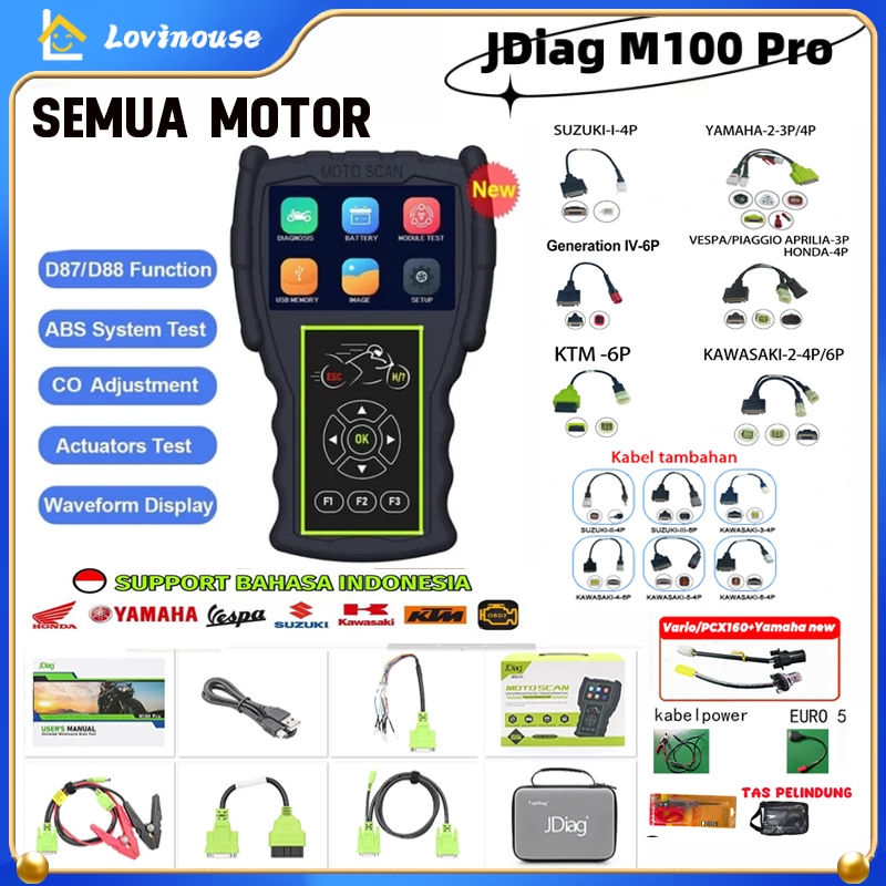 JDiag M100pro Motor Scanner Support OBD1 OBD2 Untuk Semua Motor Alat Injeksi Motor Scanner Lengka