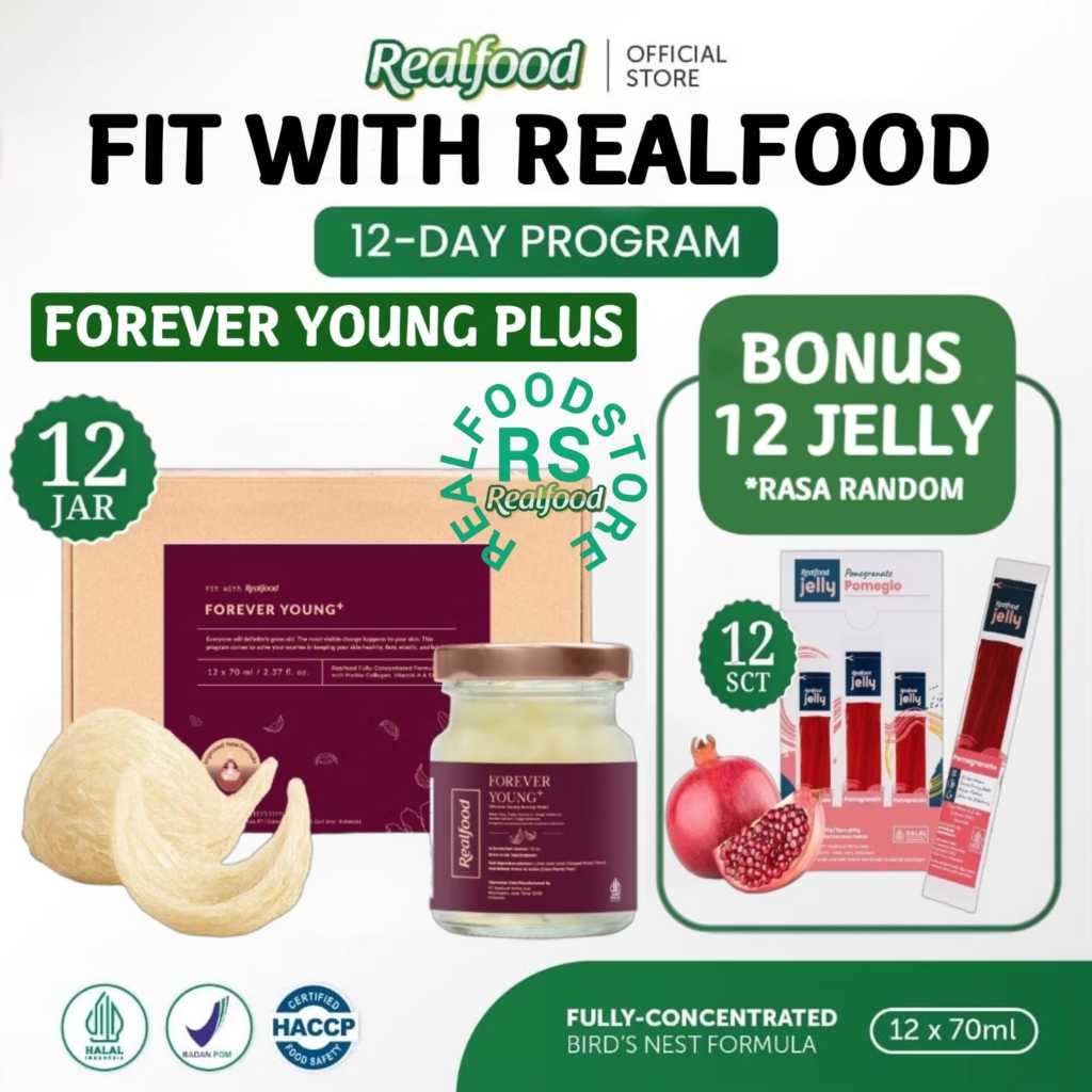 

Realfood Forever Young Plus Kolagen 6 Botol & 12 Botol Bonus Jelly ( Minuman Sarang Burung Walet ) RS
