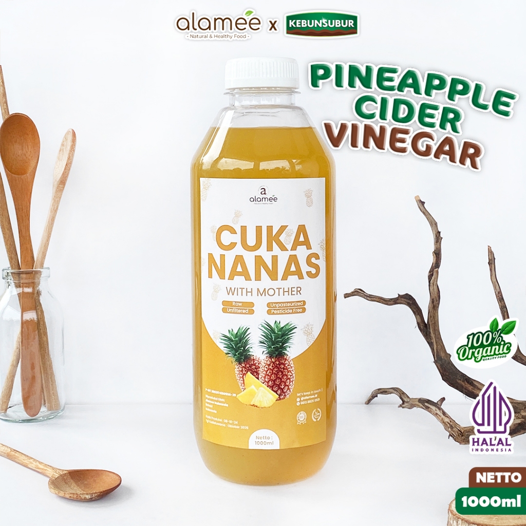 

ALAMEE Cuka Nanas With Mother Pineapple Cider Vinegar Original Organik 1000ml 1 Liter kebunsubur