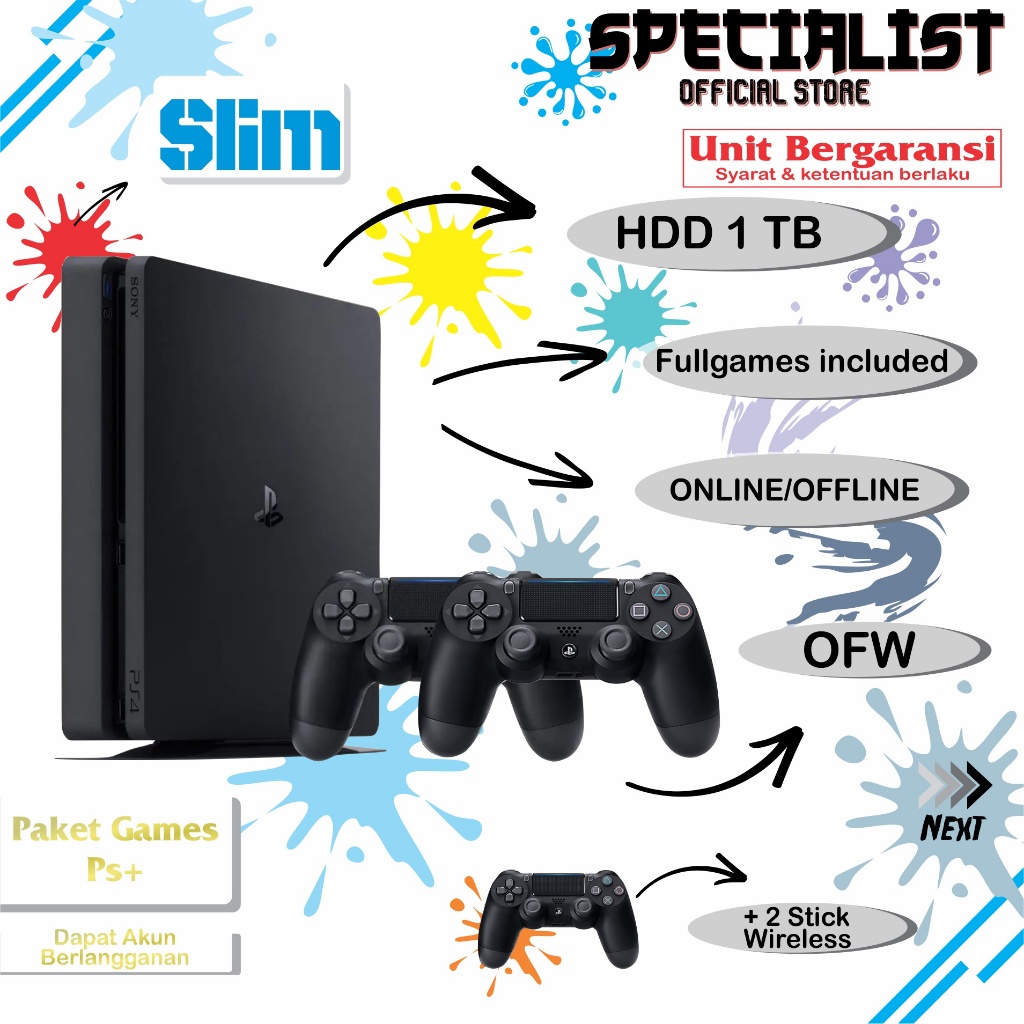 Playstation 4 Type Slim OFW Include Hdd 500GB - 1TB + Full Games Bonus Akun & Langganan