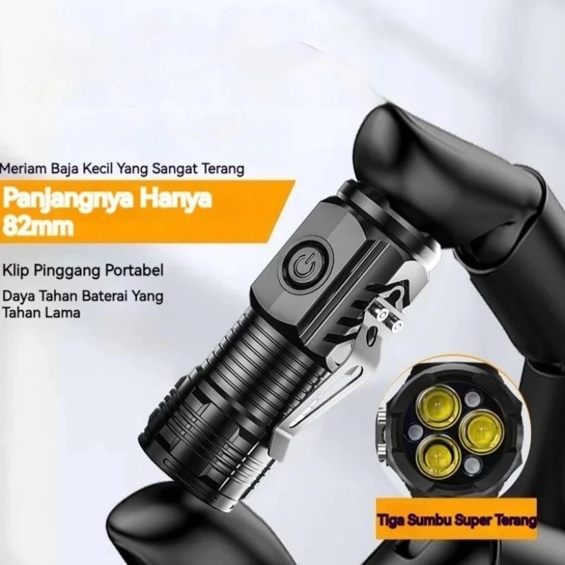 Senter Mini 3 Mata Led Lampu Swat Outdoor 5 Mode Cahaya Senter Camping Hiking