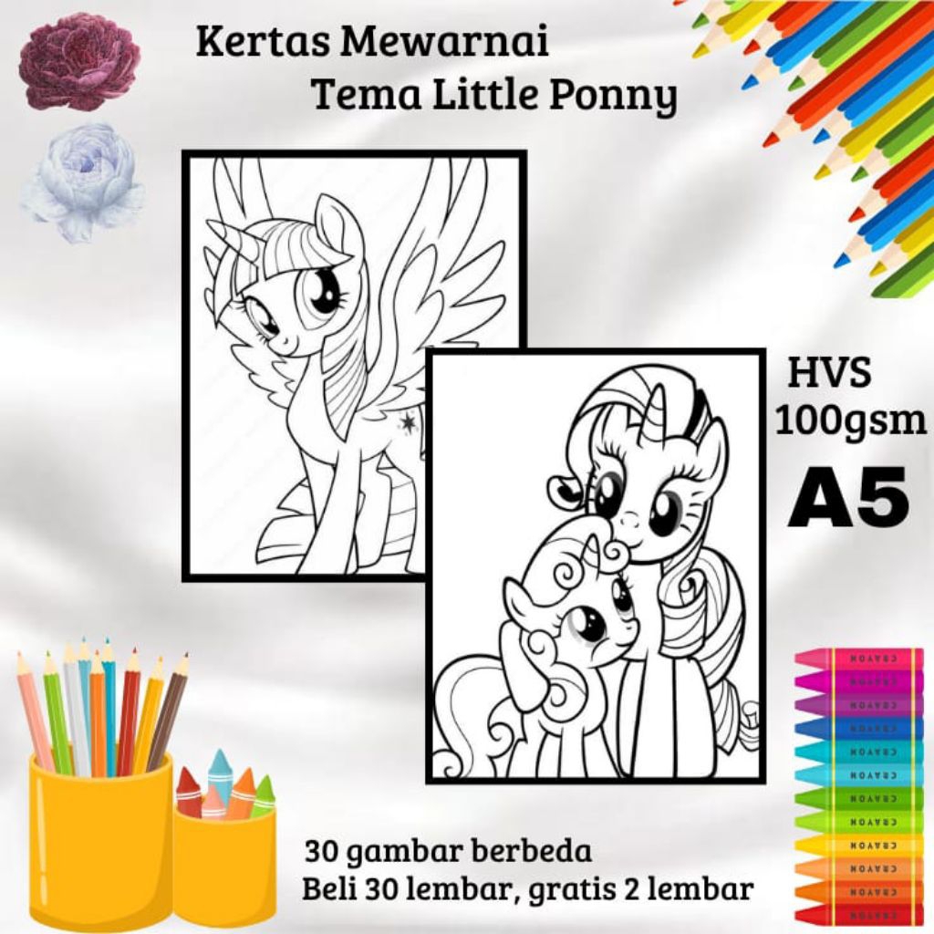 

30 LEMBAR KERTAS GAMBAR MEWARNAI TEMA LITTLE PONNY (READY LANGSUNG KIRIM)