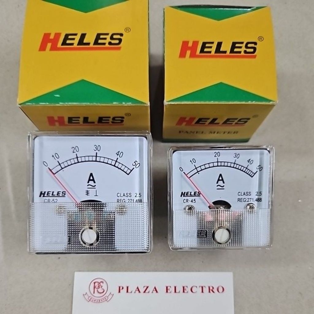 HELES AMPERE METER ANALOG AMMETER CR-45 / CR-52 PANEL METER 50A ASLI ORIGINAL