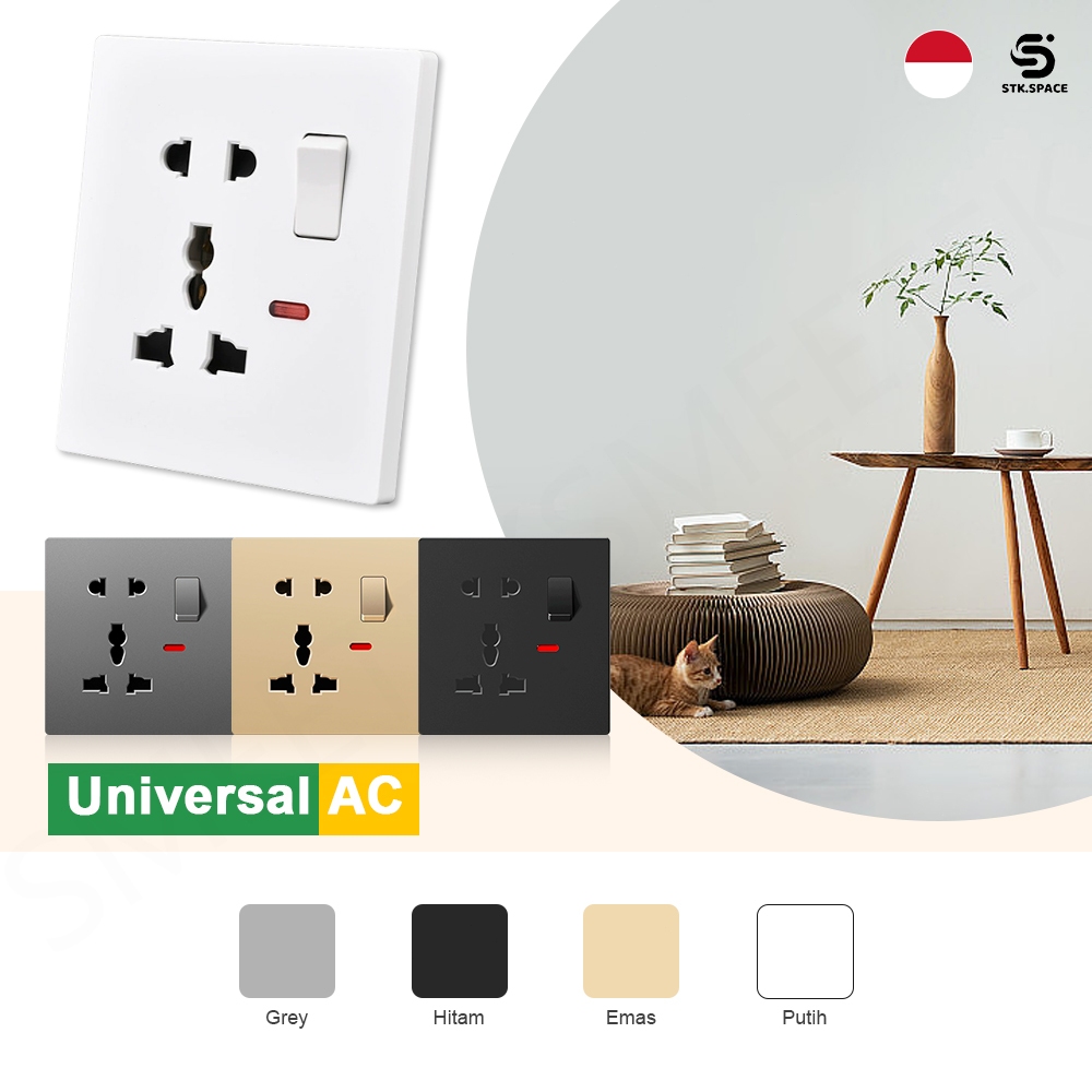 STK Stopkontak Tanam Stop Kontak 5 Lubang Universal + Neon Stop Kontak Dinding Tempel Socket Listrik