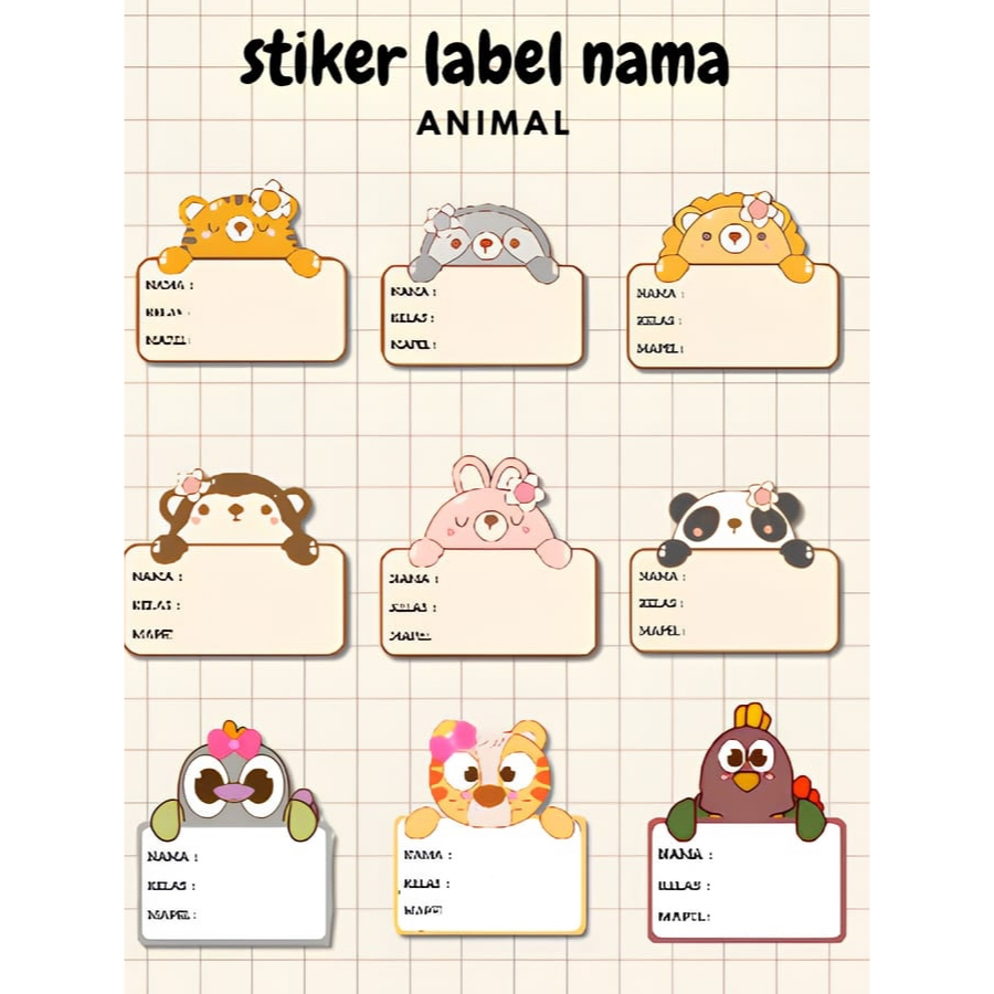 

[Dinia_Polish&Paper]STIKER LABEL NAMA BUKU TULIS ANAK KARAKTER HEWAN /ISI 35PCS