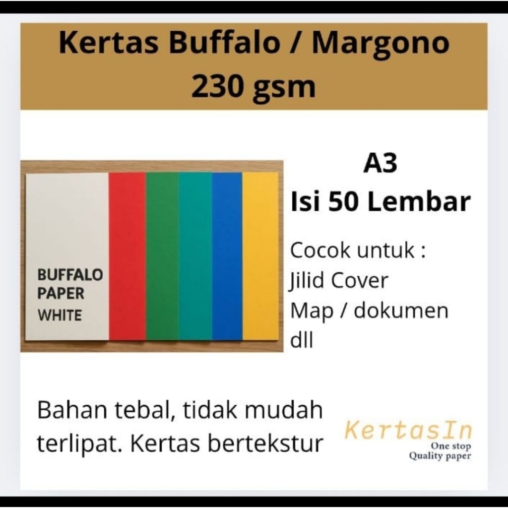 

Kertas Buffalo 230 gsm A3 Isi 50 Lembar | Tebal Tekstur Serat – Cocok Untuk Sertifikat, Map, Cover, Undangan