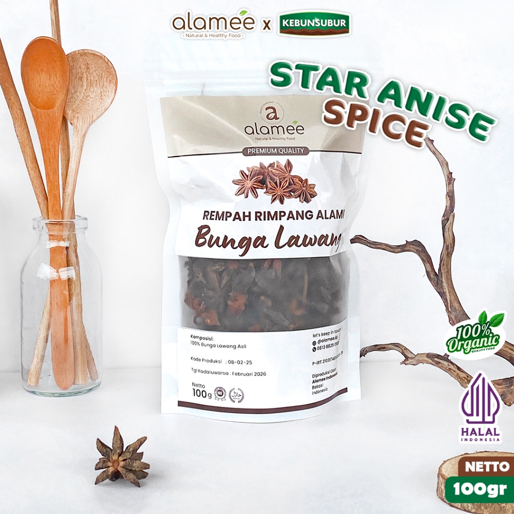 

ALAMEE Bunga Lawang Kering Asli Pekak Star Anise Rempah Kering Rimpang Organik Alami Spice 100gr Kebunsubur