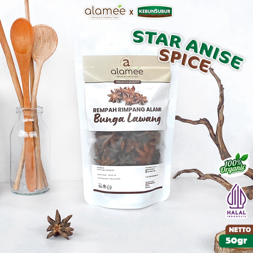 

ALAMEE Bunga Lawang Kering Pekak Star Anise Asli Rempah Kering Rimpang Organik Alami Spice 50gr Kebunsubur