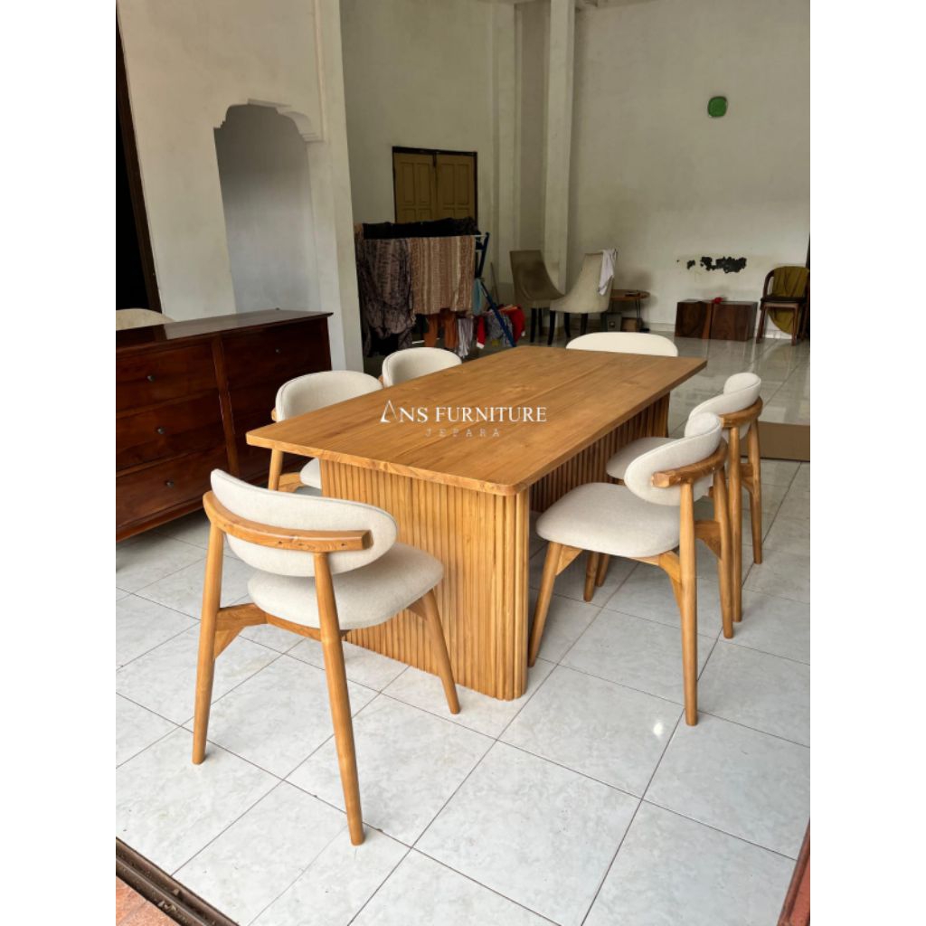 meja makan jati minimalis modern, meja makan jati estetik