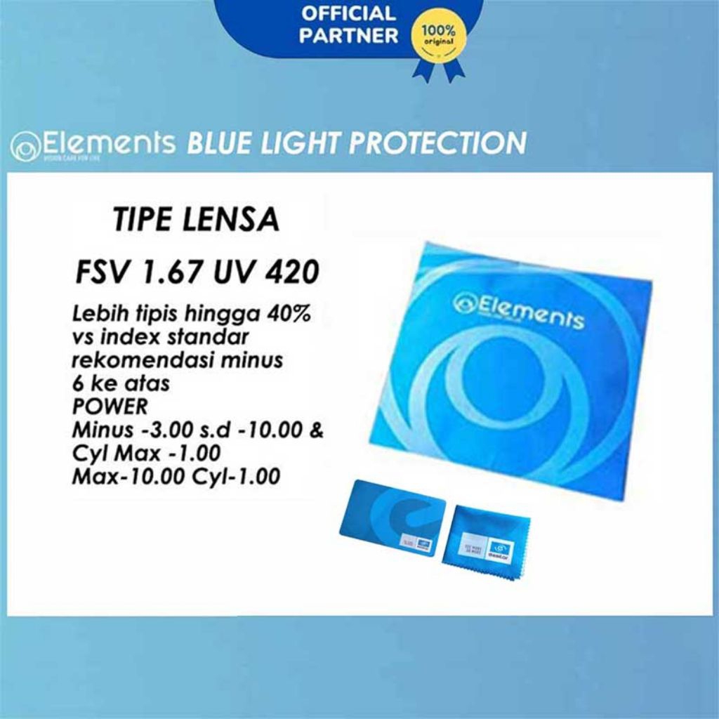ESSILOR ELEMENTS lensa blue light protection fsv 1.56 - fsv 1.6 - fsv 1.67 UV 420