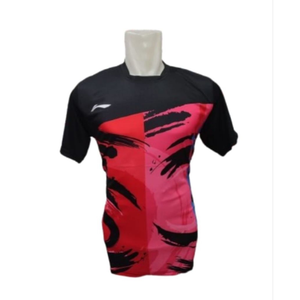 Baju badminton BJL-6B kaos bulutangkis hitam corak merah