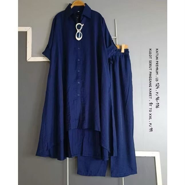 Setelan Tunik Putih Wanita Katun Premium Tunik Oversize Kulot Fit to XXL