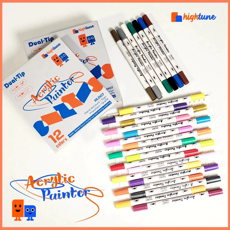 

Hightune Acrylic Marker Dual Head Watercolor Drawing Pen 12/24/36/48 Quick-drying Spidol Akrilik
