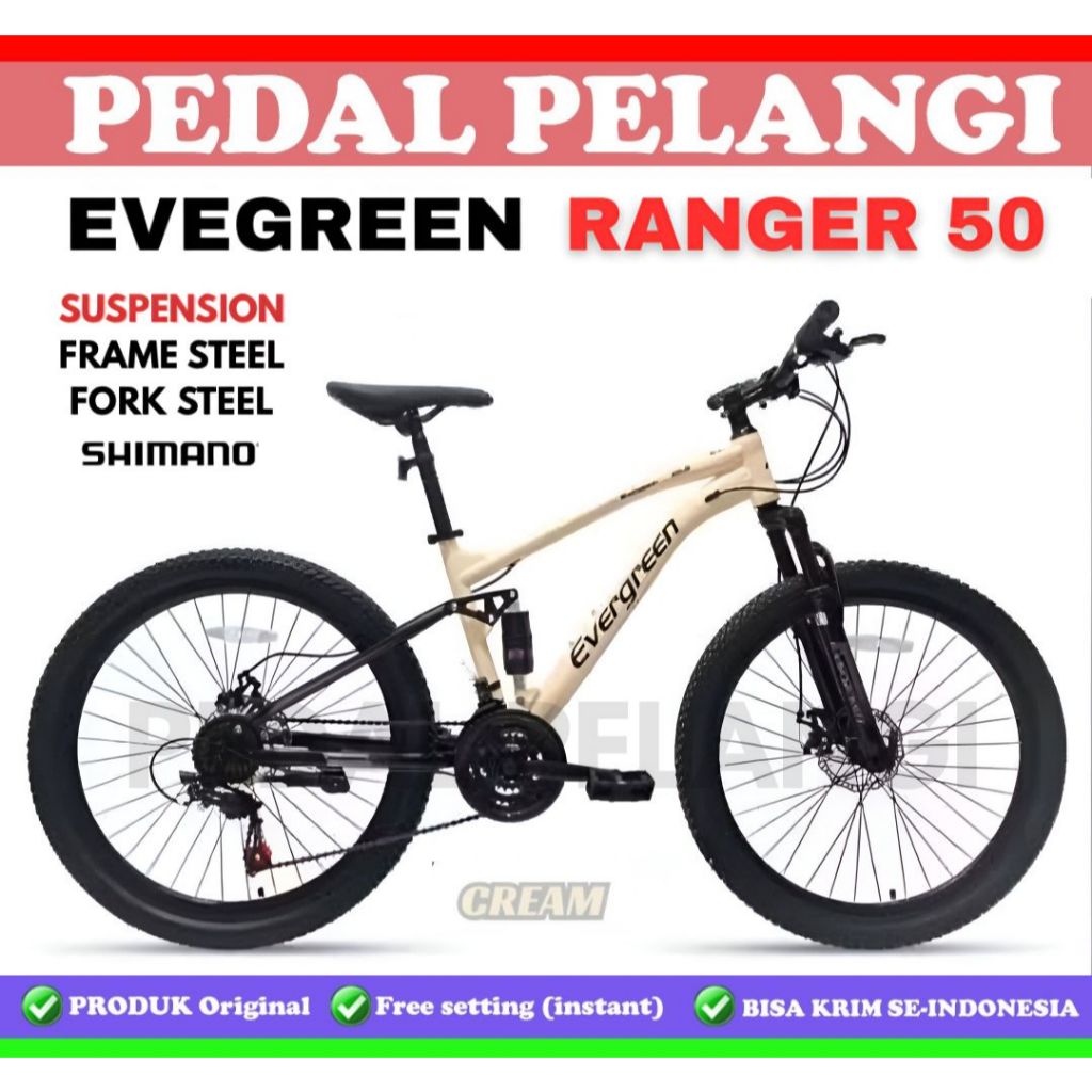 Sepeda Gunung Evergreen Ranger R50 R55 R35  Full Suspension Shifter 3 x 7 Speed Shimano MTB 26 27,5 