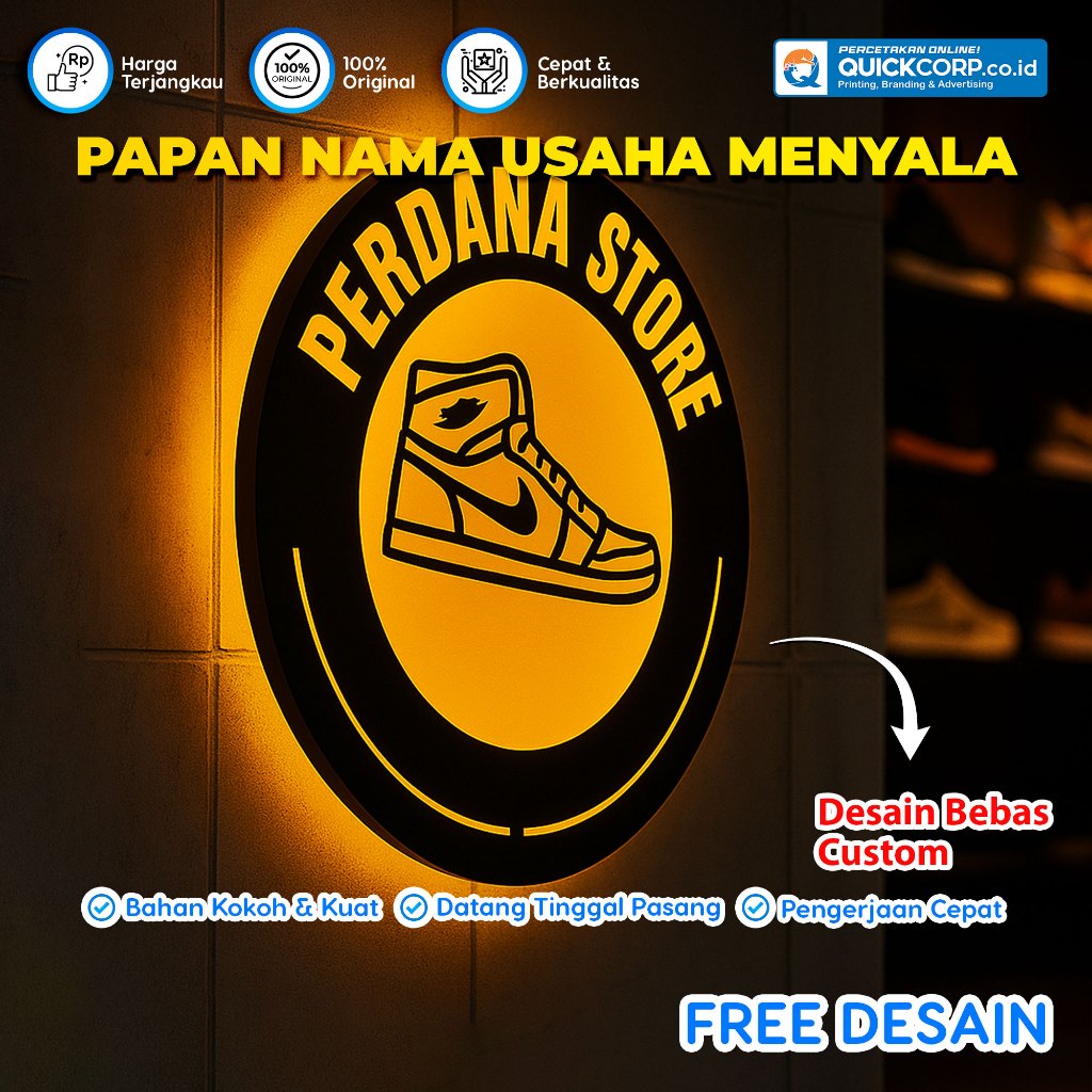 Papan Nama Usaha Menyala Full Akrilik, Neon Sign Papan Nama Bisnis Full Akrilik, Signboard Akrilik C