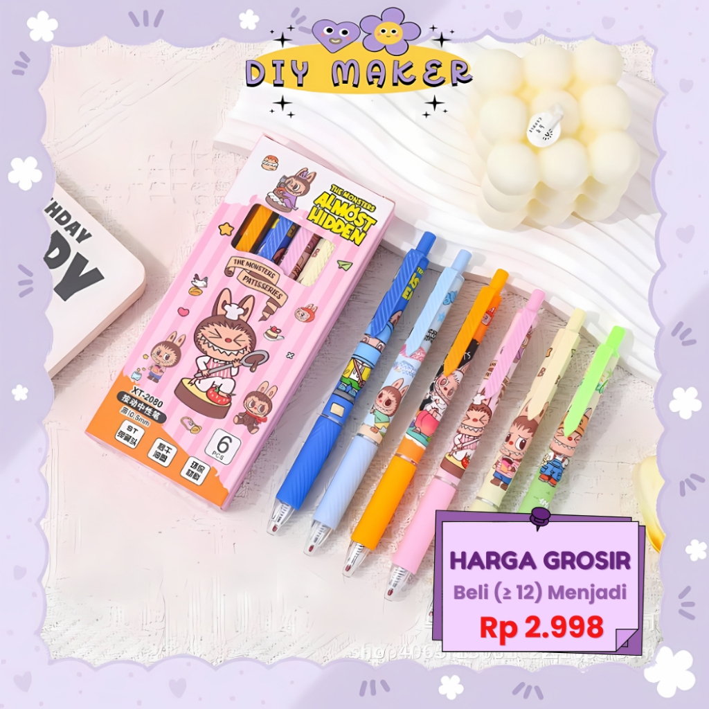 

DM Pulpen Gel Karakter Ball Pen Cartoon Pena Tinta Hitam 0.5mm Alat Tulis Anak Labubu Sanrio AT42