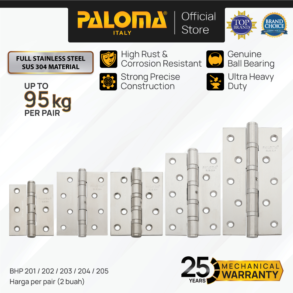 PALOMA Engsel Pintu Jendela Hinge Kupu Butt Plat Kayu Aluminium PVC Hinges Door Window Stainless Ste