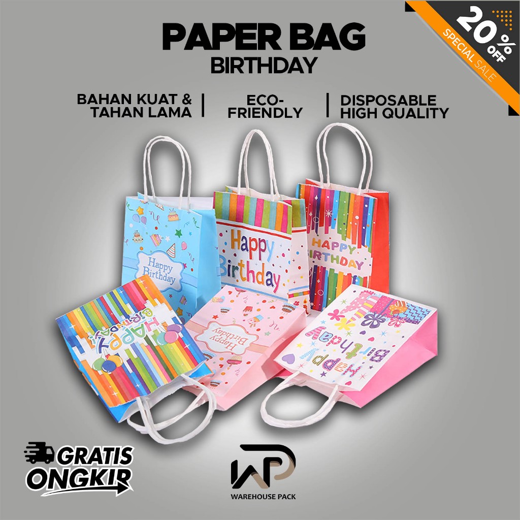 

Paper Bag Birthday | Paper Bag Kertas Hadiah Souvenir | Tas Ulang Tahun | Tas Goodie Bag Happy Birthday