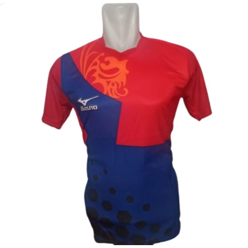 Baju voli KM-2B merah corak biru kaos volley ball bulutangkis badminton jersey