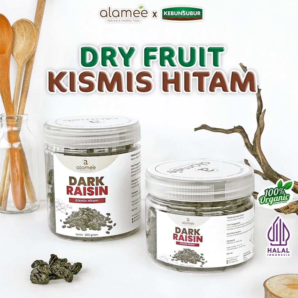 

ALAMEE Dark Raisin Cemilan Buah Sehat Kismis Hitam Manis Dried Fruit Black Raisin kebunsubur