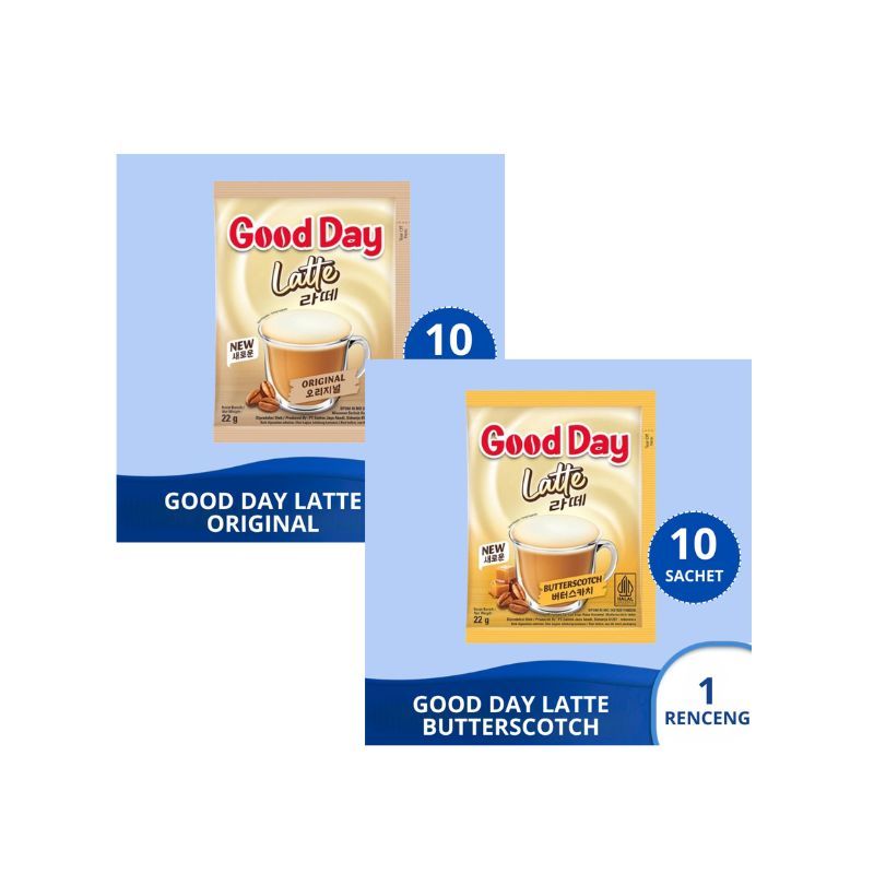 

Good Day LATTE Original dan Butterscotch 1 renceng isi 10 pcs.