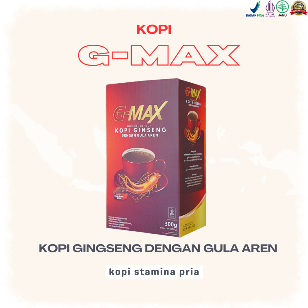

G-MAX Minuman Serbuk Kopi Ginseng Dan Gula Aren Meningkatkan Daya Tahan Tubuh BPOM HALAL Untuk Pria