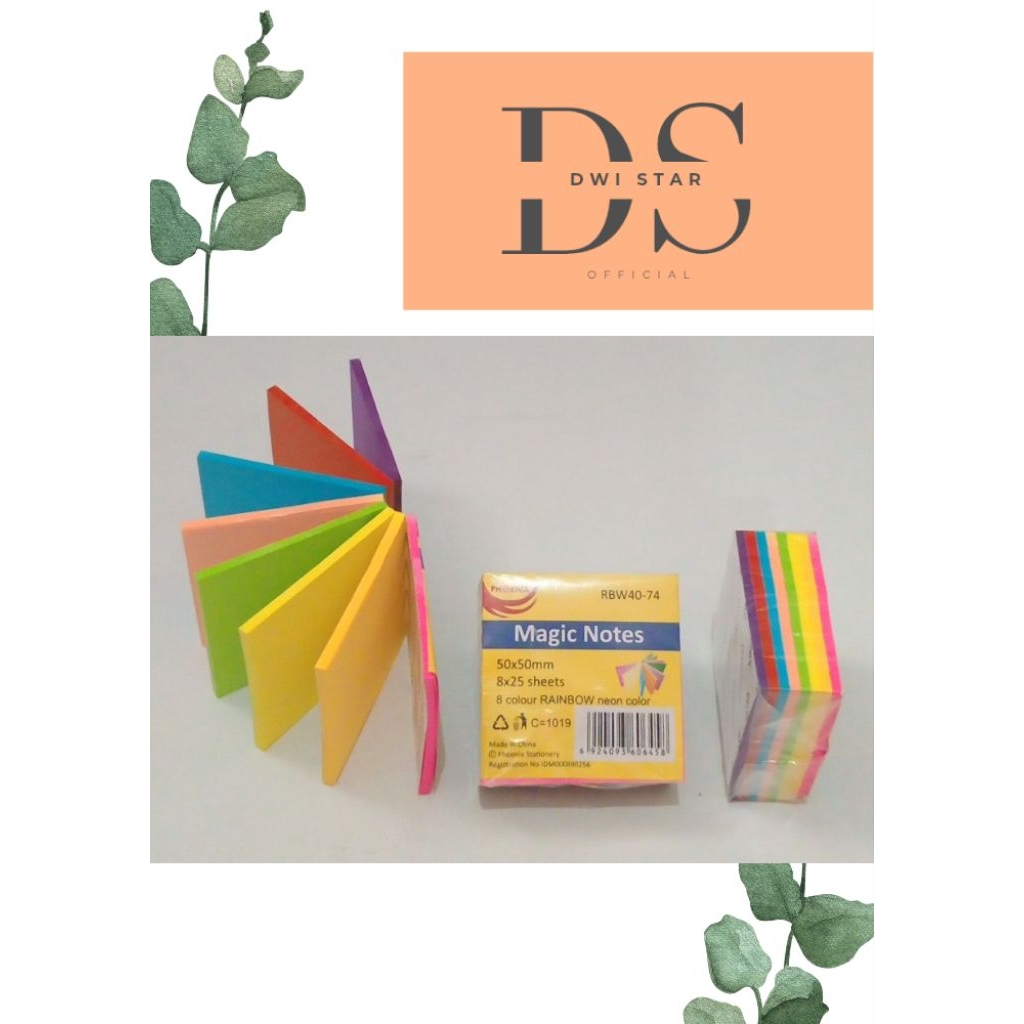

Magic Notes/Memo Stick Notes Warna/Stick Notes 8 Warna/Magic Note Kipas/Memo tempel 50 X 50mm/ 8 x 25 Sheets/warna Neon/Rainbow neon color