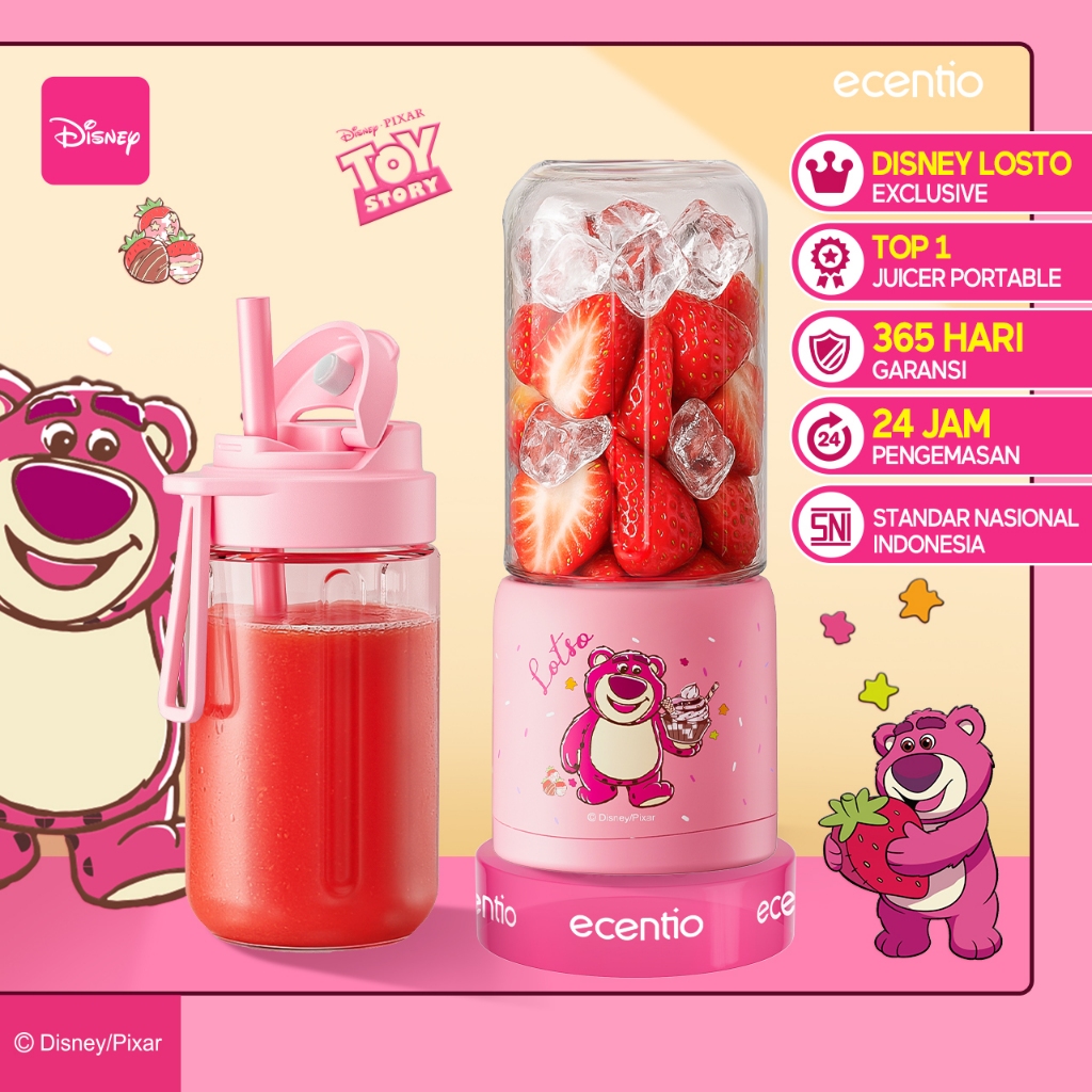 ecentio&Disney Lotso Juicer Portable Mini Blender MPASI Portable 2 Kaca Gelas Food Grade Tahan Pecah